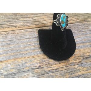 Blue and green turquoise silver ring